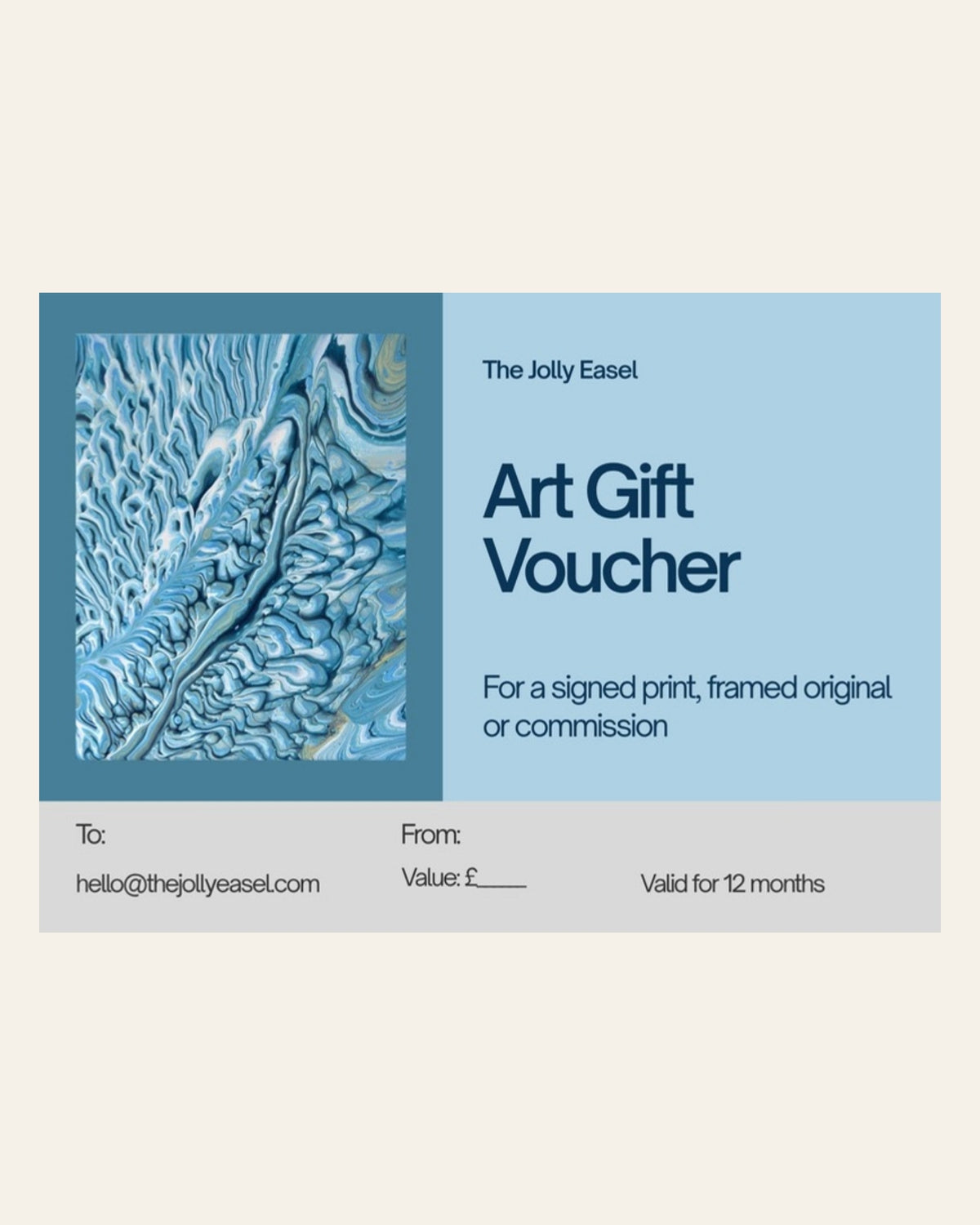 Art Gift Voucher card, Magnolia Ice design